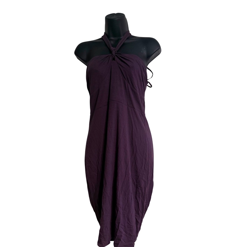 Ann Taylor Petite Plum Purple Halter Knot Front Jersey Midi Dress MP New